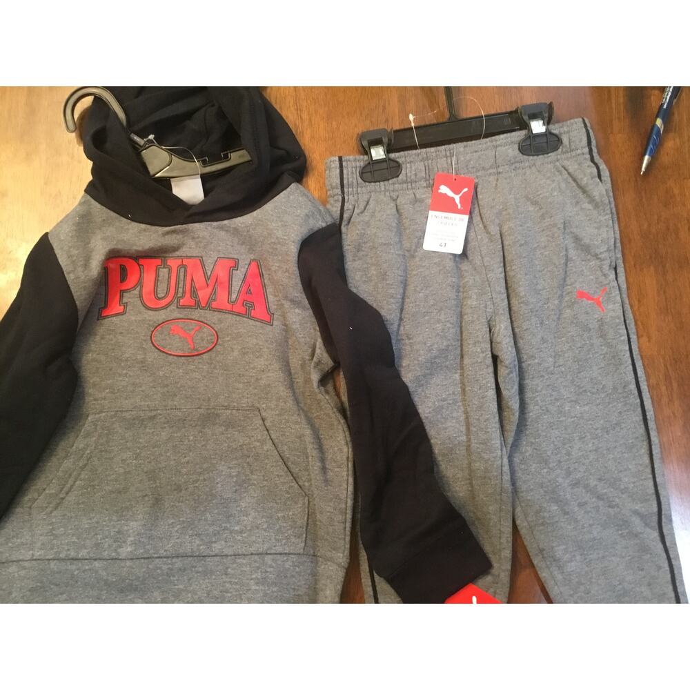 Puma 2 Pc Fleece Hoodie Jogger Set 4T Toddler Boys Grey Pants New w Tags MSRP 46